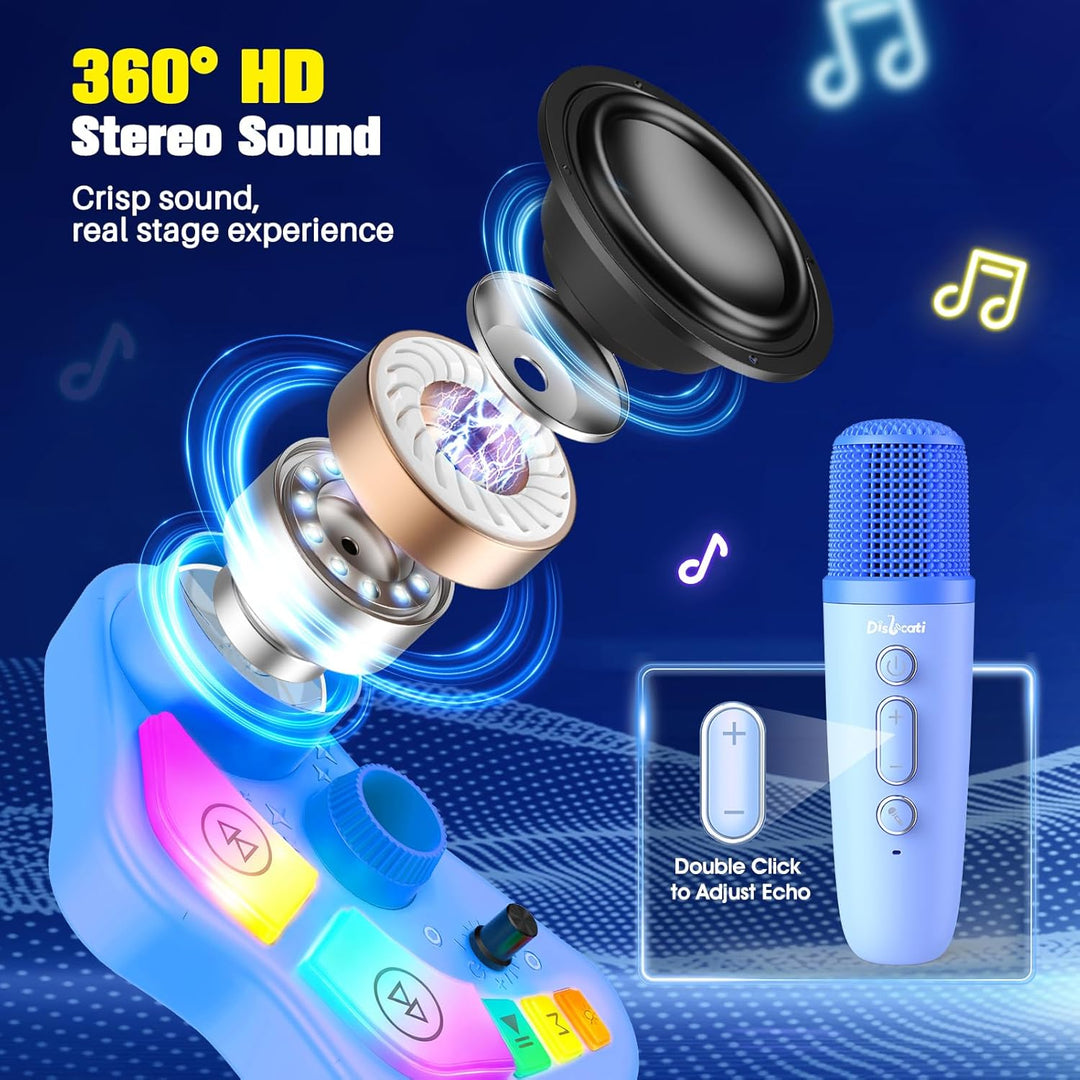 Dislocati Karaoke Maschine Kinder mit 2 Mikrofon und Verstellbarer Mikrofon Ständer, Ostern Geschenk