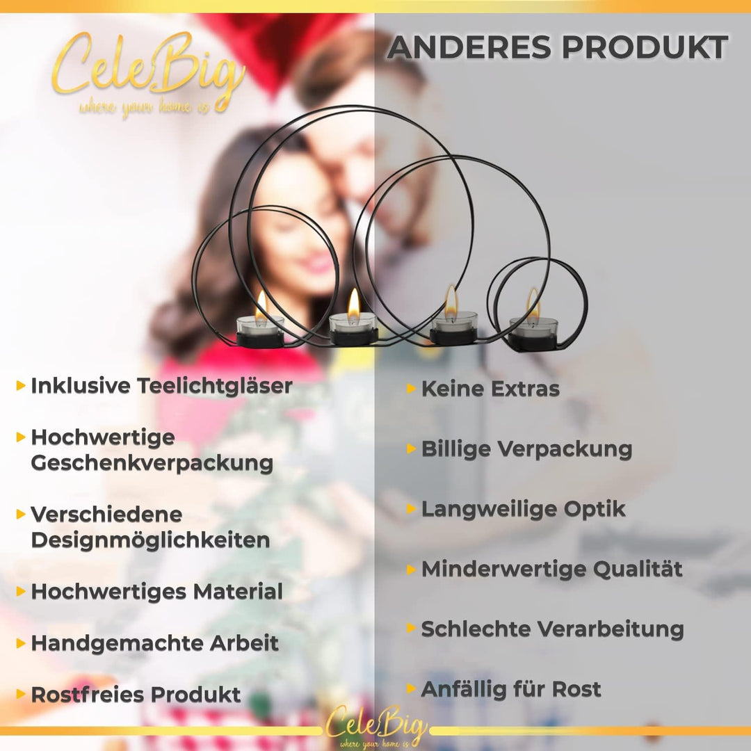 CeleBig® Kerzenständer 2er Set | Teelichthalter Schwarz | Kerzenständer Schwarz | Kerzenhalter mit W