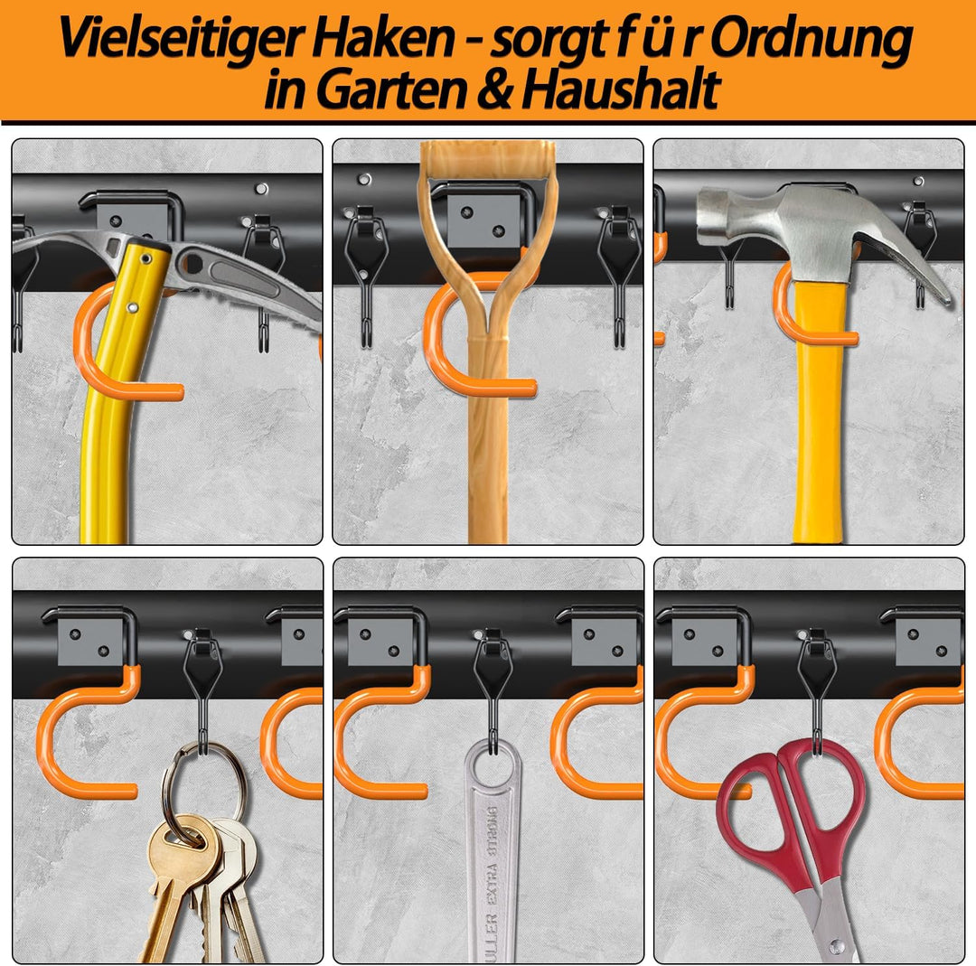 3-H Wandhalterung für Gartengeräte 4X 42cm Vollstahl mit Mini-Haken,Schwarz 42cm 4×42cm mit Haken, 4