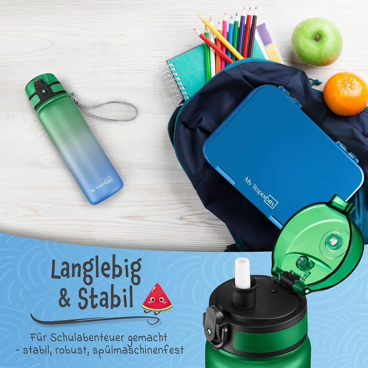 My Vesperbox – Minny - Kinder Trinkflasche auslaufsicher – 350ml, 500ml, 750ml – mit Strohhalm oder