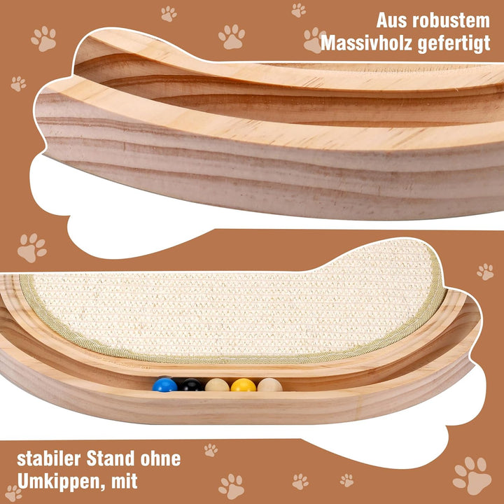 2-in-1 Kratzbretter Katze und Katzenspielzeug Kugelbahn Holz, 43x33x3 cm Katzen Kratzbrett Sisal, kr