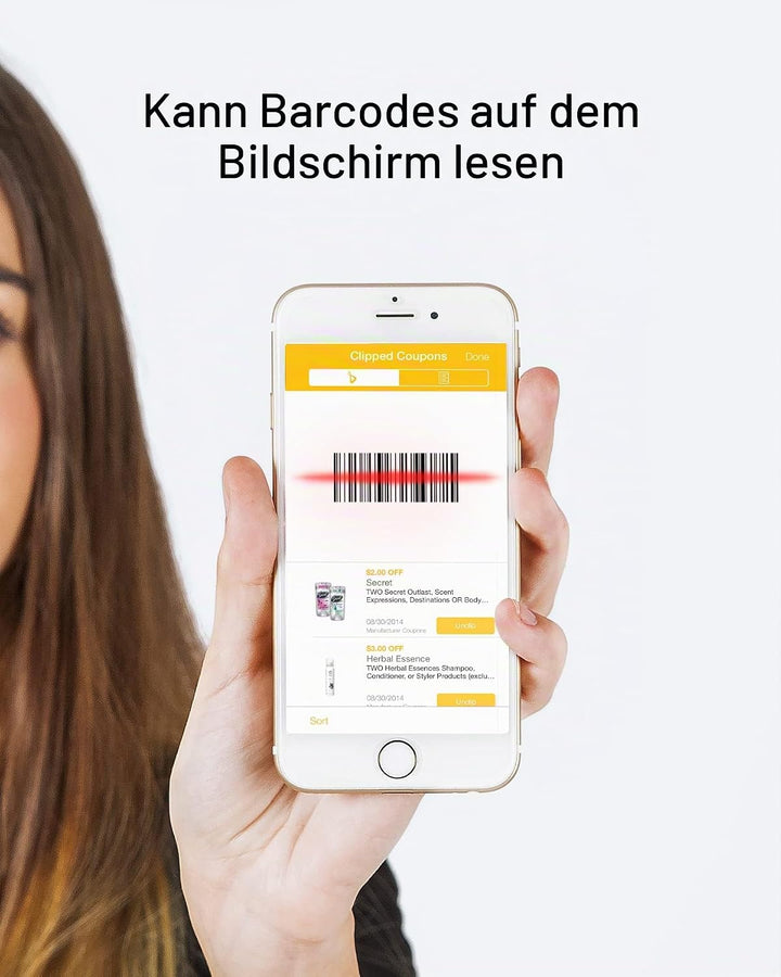 Inateck Barcode Scanner Bluetooth 1D mit 2,4Ghz USB Adapter, liest Barcodes von Bildschirmen, Exklus