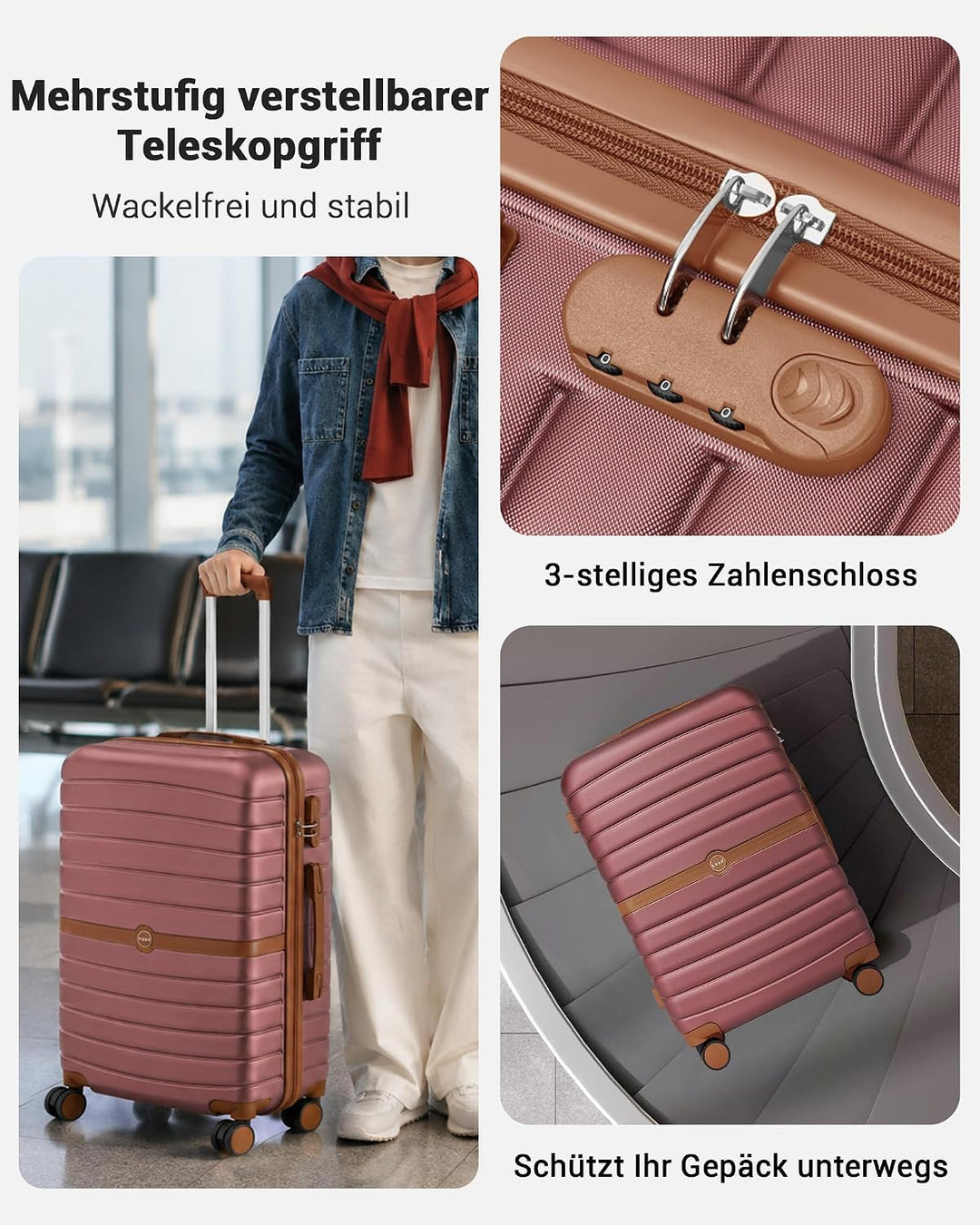 KONO Koffer Reisekoffer Trolley Koffer mittelgross von ABS+PC Hartschalenkoffer mit Zwillingsrollen