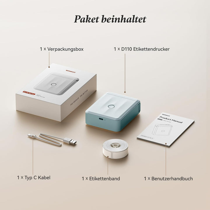 NIIMBOT Namensaufkleber Etikettendrucker, D110 Bluetooth Etikettiergerät, mit wasserdichte Etiketten