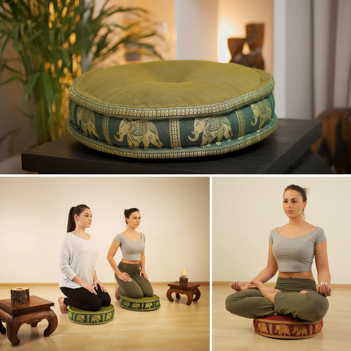 livasia Meditationskissen mit Thaiseide, Yogakissen mit Kapok, Pouf, Bodenkissen für Yoga und Zen Me