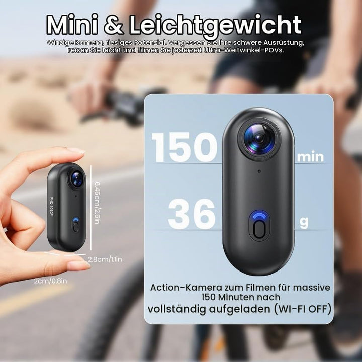 Action Cam, Mini Bodycam, POV Vlog Kamera 120° Weitwinkel, wasserdicht bis 30 m, 10+ Zubehörteile, 1