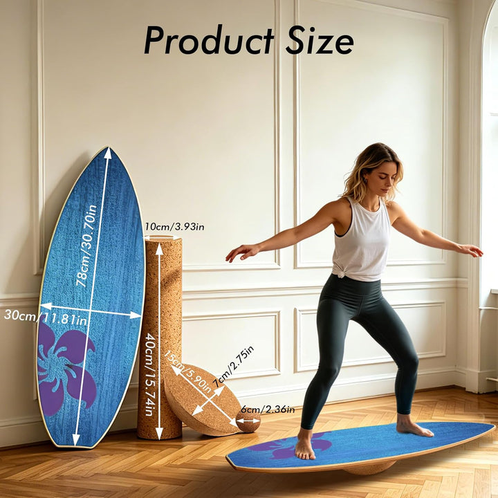 Balance Board Erwachsene, Surfing balance board aus Echtholz, Balance Trainer mit Rutschfester Gleic