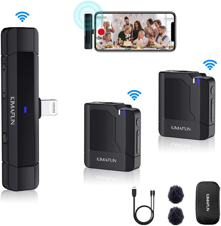 KIMAFUN 2.4G Drahtloses Lavalier Mikrofon für i_Phone, Kabelloses Ansteckmikrofon Wireless Echtzeitü