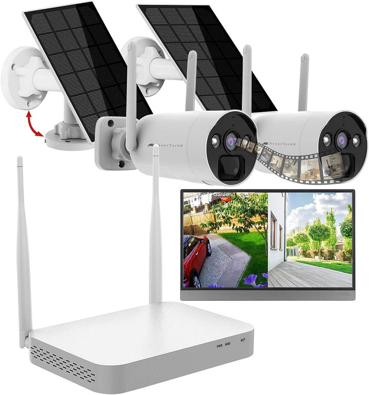 VisorTech NVR: 2K-Festplatten-Überwachungsrekorder + 2 Solar-Akku-Kameras, HDMI, App (Funk Überwachu