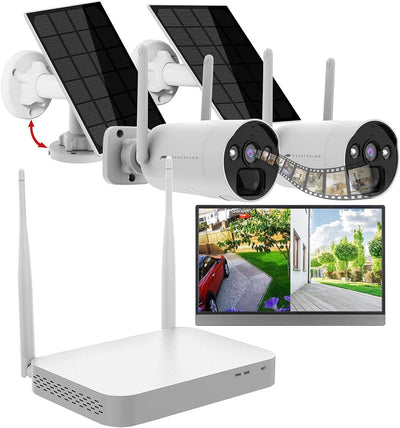 VisorTech NVR: 2K-Festplatten-Überwachungsrekorder + 2 Solar-Akku-Kameras, HDMI, App (Funk Überwachu