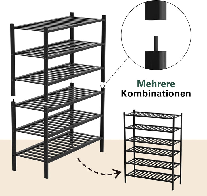 BAM BOO BOX - Schuhregal aus Bambus, Schuhablage mit 3 Ebenen, 68 x 28 x 46 cm, Erweiterbar Stapelba
