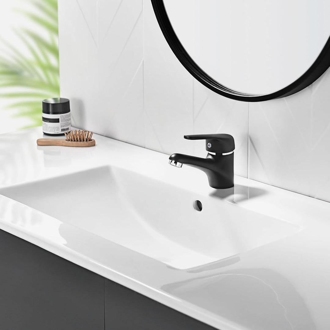 Auralum Schwarz Wasserhahn Bad, Waschtischarmatur ohne Ablaufgarnitur, Messing Einhandmischer Waschb
