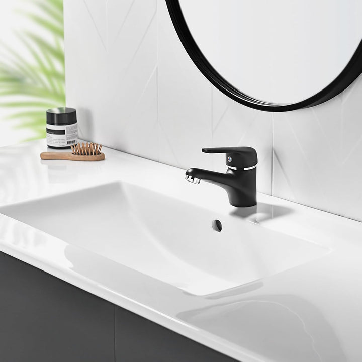 Auralum Schwarz Wasserhahn Bad, Waschtischarmatur ohne Ablaufgarnitur, Messing Einhandmischer Waschb