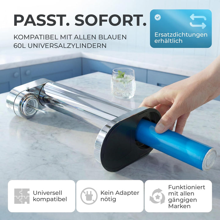 Infinity-S Wassersprudler aus hochwertigem Edelstahl (Silver/Silver) – inkl. 2x 1,25L Edelstahlflasc