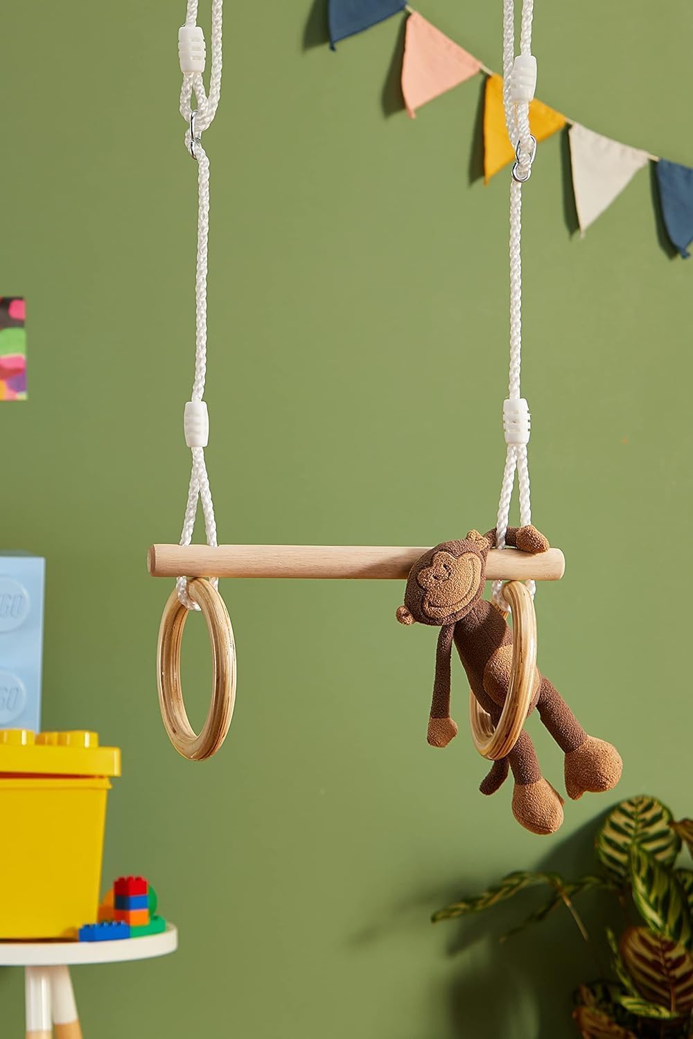 small foot Trapez mit Turnringen aus Holz, zur Befestigung an Schaukel-oder Klettergerüst, für Kinde