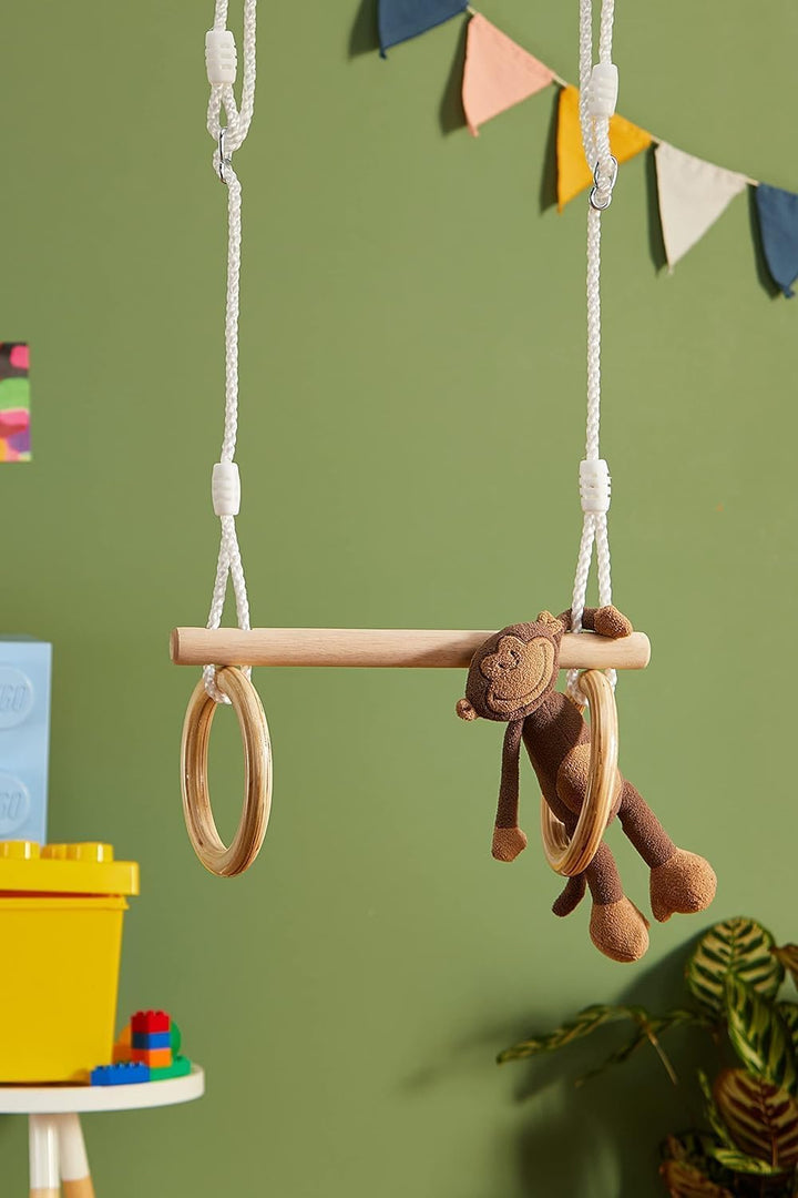 small foot Trapez mit Turnringen aus Holz, zur Befestigung an Schaukel-oder Klettergerüst, für Kinde
