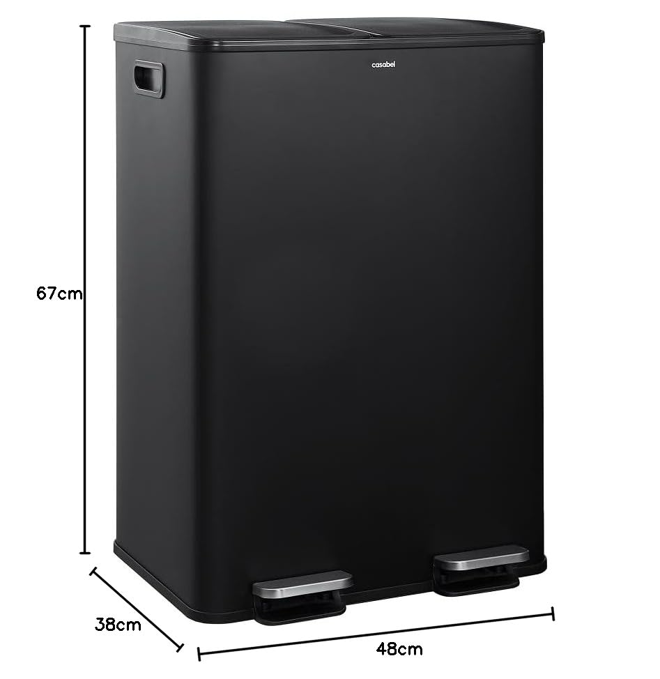 CASABEL Selektiver Sortierbehälter für Küchenabfälle 60L - 2 x 30 Liter, Doppelfächer, schwarzer Ede