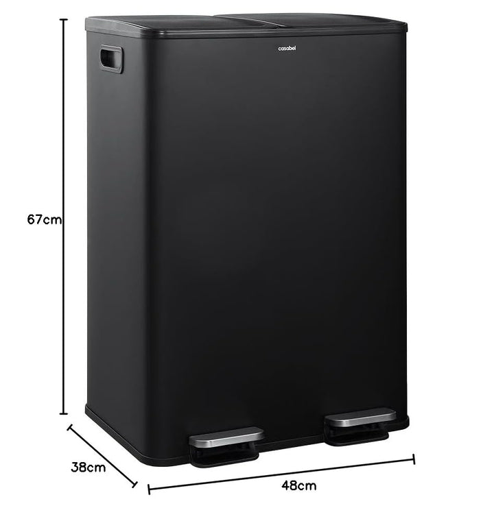 CASABEL Selektiver Sortierbehälter für Küchenabfälle 60L - 2 x 30 Liter, Doppelfächer, schwarzer Ede