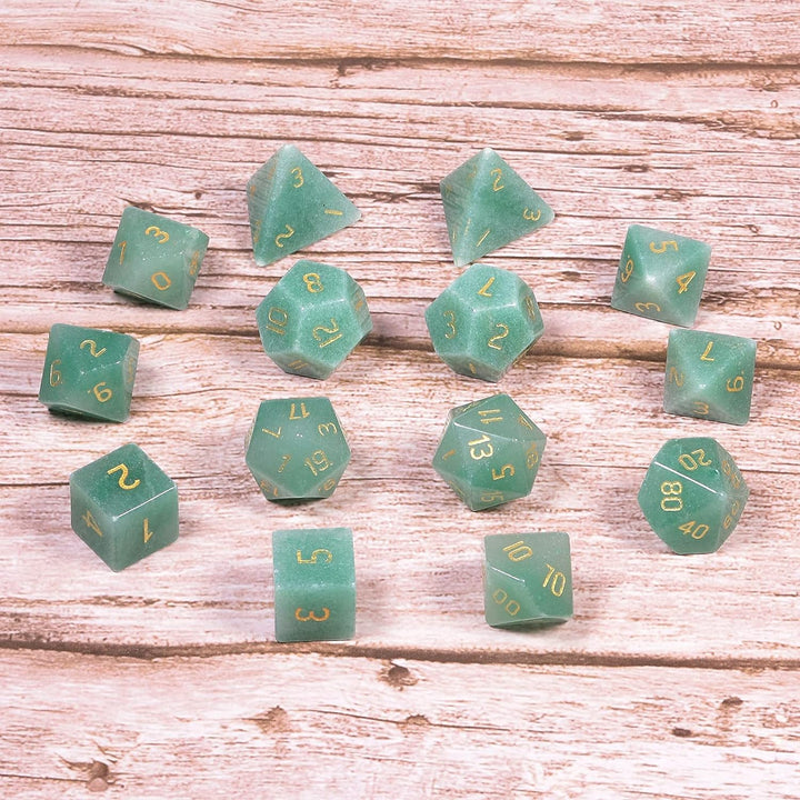 KYEYGWO Grüner Aventurin Kristall Polyedrische Würfel Set, 7pcs Reiki Heilung Stein Polyedrischer Sp