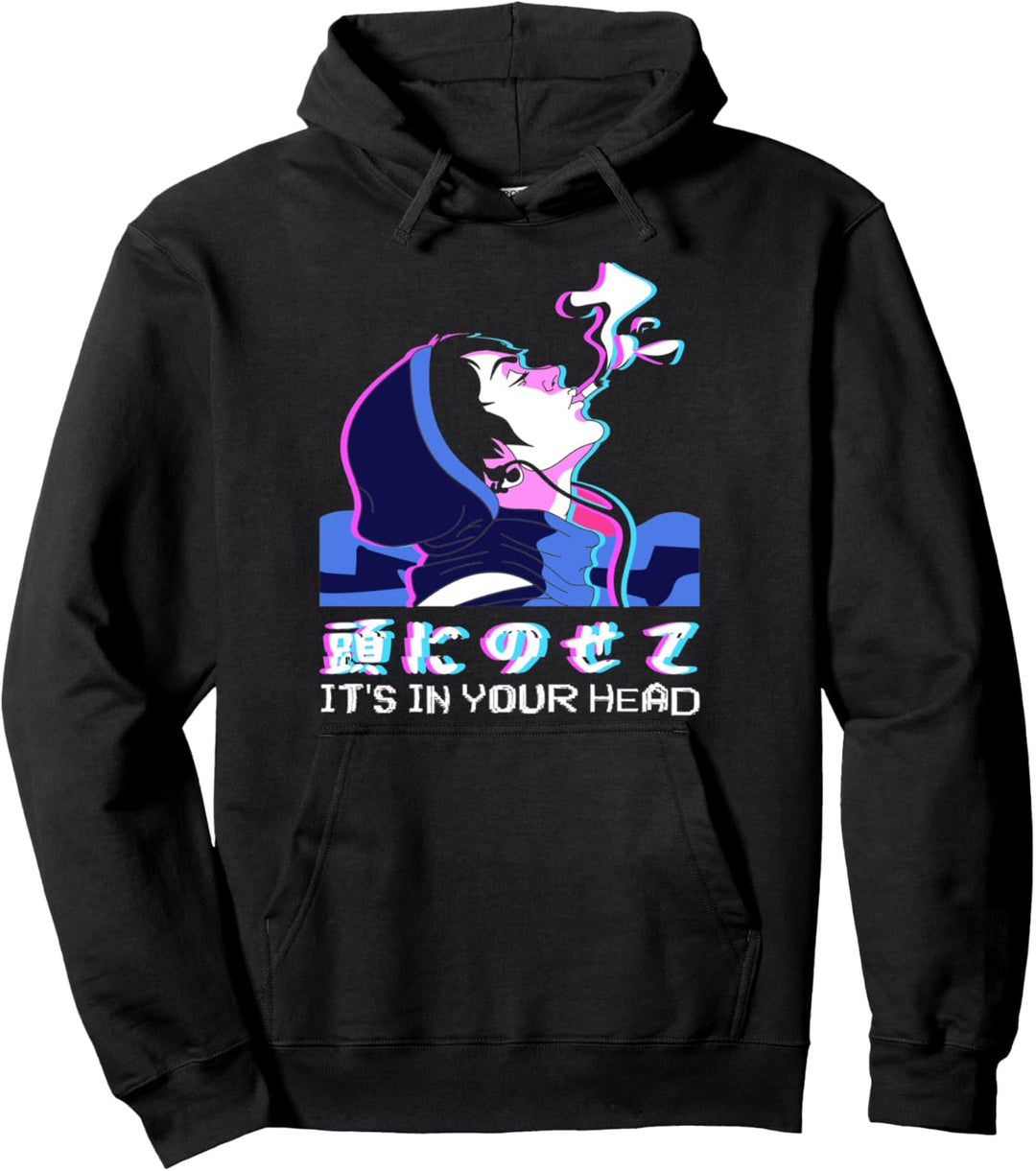 Japanese Aesthetic Vaporwave - Smoking Anti-Social Anime Boy Pullover Hoodie