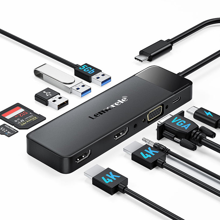 Docking Station USB C Hub 3*Display- 11 in 1, (𝟐𝟎𝟐𝟒 𝐔𝐩𝐠𝐫𝐚𝐝𝐞) Lemorele USB C Dock 2*HDMI Adapter 4K,