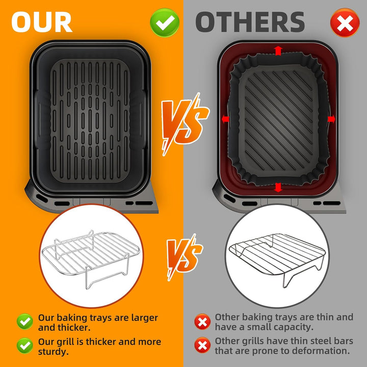 Ninja Heissluftfritteuse Zubehör | Ninja Dual Silikonform & Grillrost | HONYAO 4 Teile Airfryer Sili