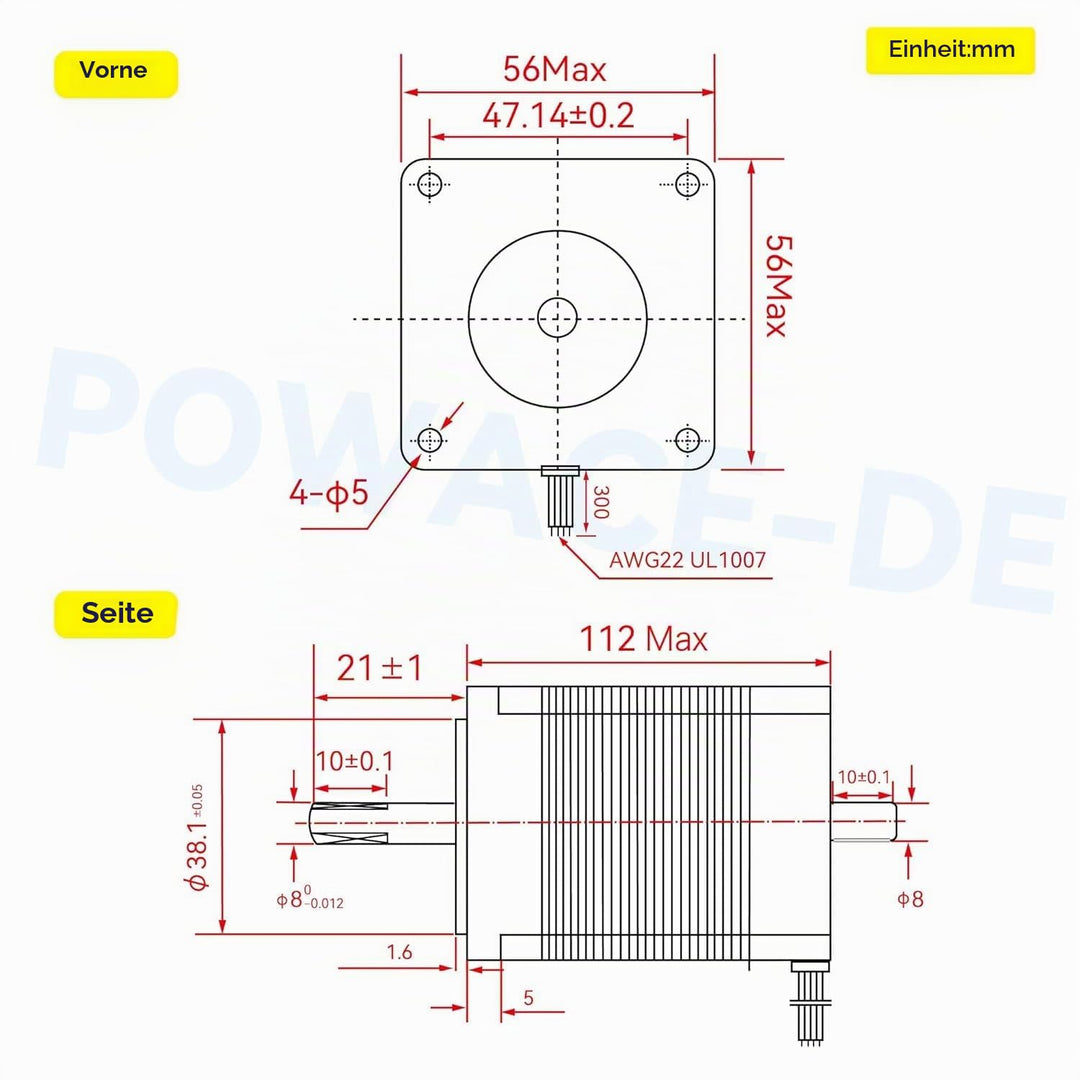 RATTMMOTOR Schrittmotor 3 Stück Nema 23 Stepper Motor, Doppelwelle 4 Drähte Stepping Motor 2.8Nm (42