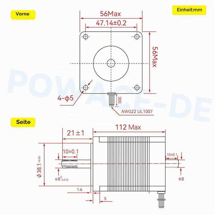 RATTMMOTOR Schrittmotor 3 Stück Nema 23 Stepper Motor, Doppelwelle 4 Drähte Stepping Motor 2.8Nm (42