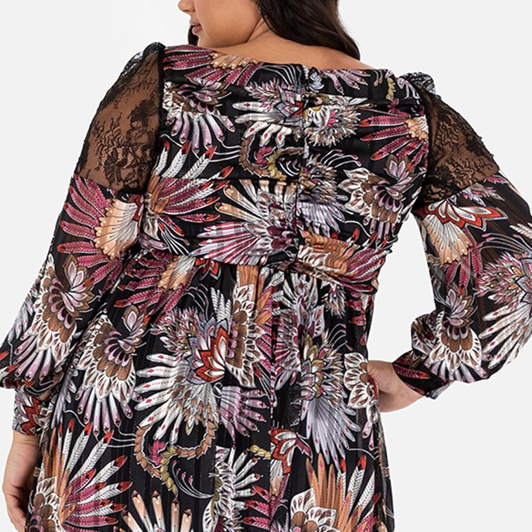 Lovedrobe Damen Womens Plus Size Midaxi Dress with Pockets Curve Long Bishop Sleeve Slit Mesh Sweeth