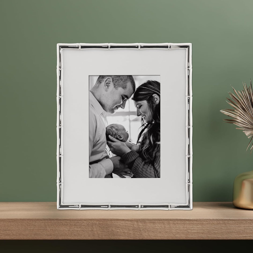 Lawrence Frames Bamboo Design Metallrahmen, 20,3 x 25,4 cm, mattiert, 5 x 7, Silber 8x10 (5x7 Mat) s