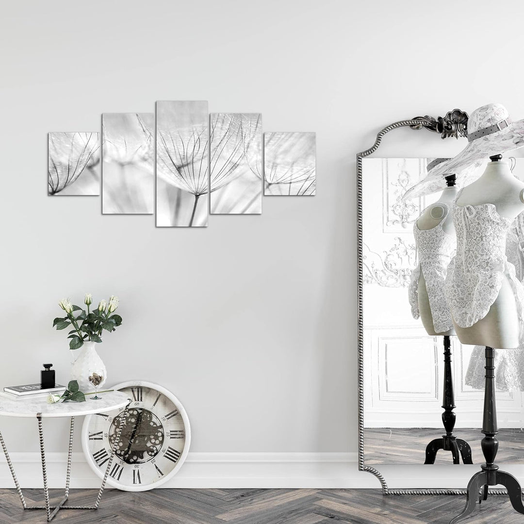 Runa Art Wandbilder Blumen Pusteblume 5 Teilig Bild auf Vlies Leinwand Deko Wohnzimmer Natur Schwarz