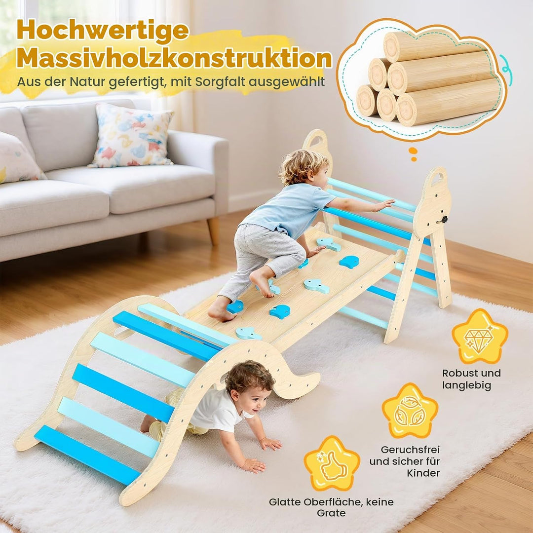 Klettergerüst für Kleinkinder, Kletterleiter aus Holz für Kinder mit gemütlichem Kissen, Indoor-Mont
