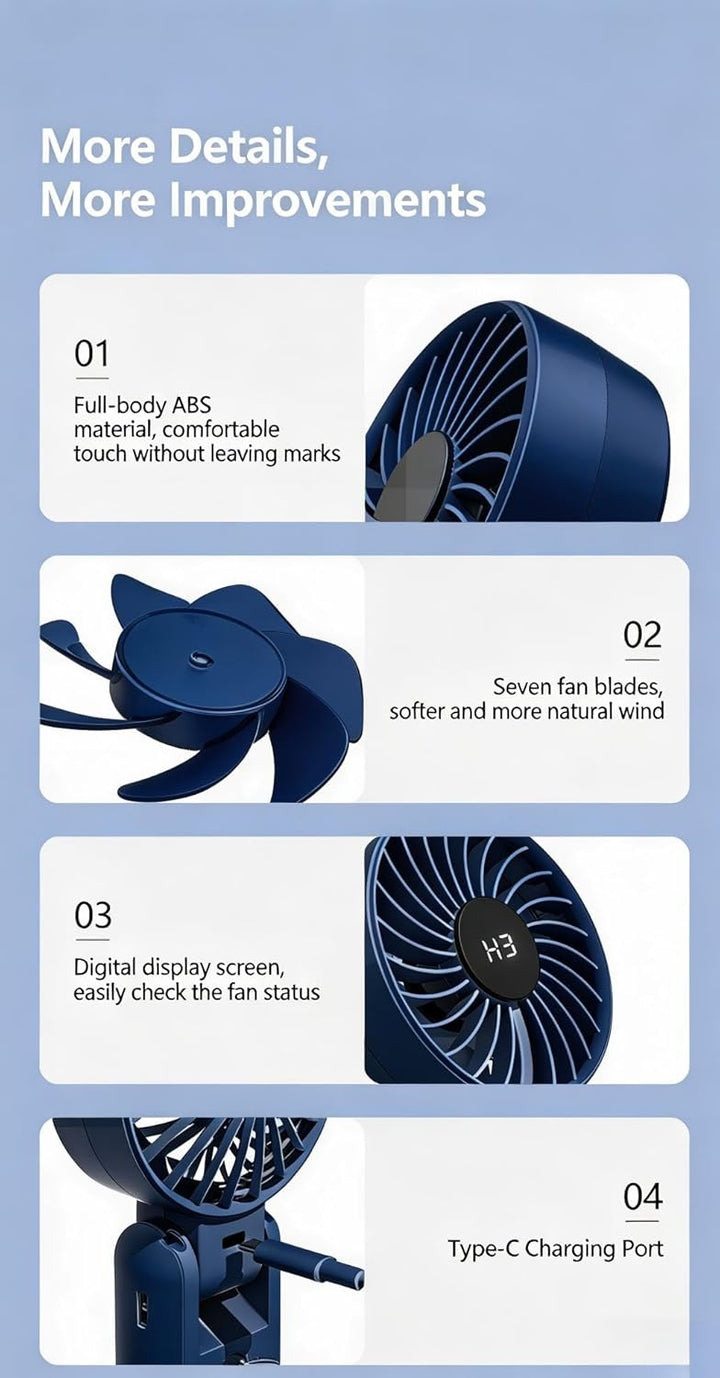 Kizozo Handventilator USB, Mini Ventilator Wiederaufladbar, Tragbar Ventilator klein, Handventilator