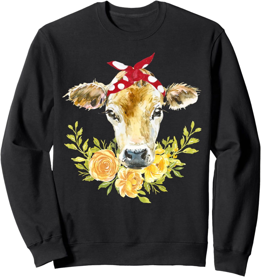 Hübsches Kalb Baby Kuh Rind Haarband Gelben Blumen Landwirt Sweatshirt