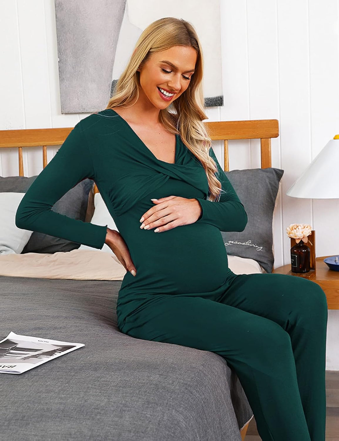 Irdcomps Stillpyjama Damen Lang Stillschlafanzug Baumwolle Umstandspyjama Lang Schwangerschaft Pyjam
