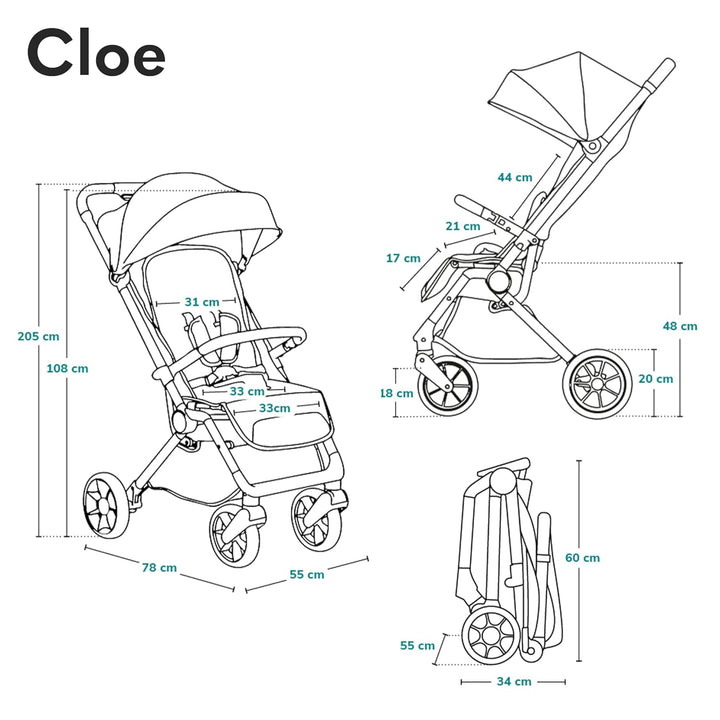 LIONELO Cloe Zusammenklappbarer Kinderwagen bis zu 22 kg, Verstellbare Rückenlehne Schlaffunktion, 5