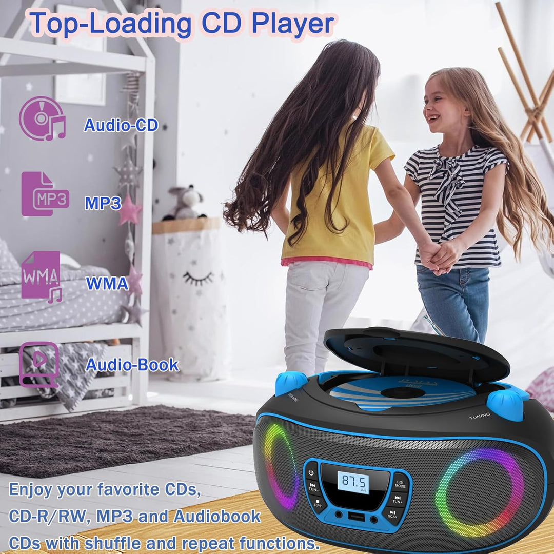 Tragbarer Stereo-CD-Player Boombox mit UKW-Radio, Bluetooth, CD-R/CD-RW/MP3/WMA-Wiedergabe, USB-Ansc
