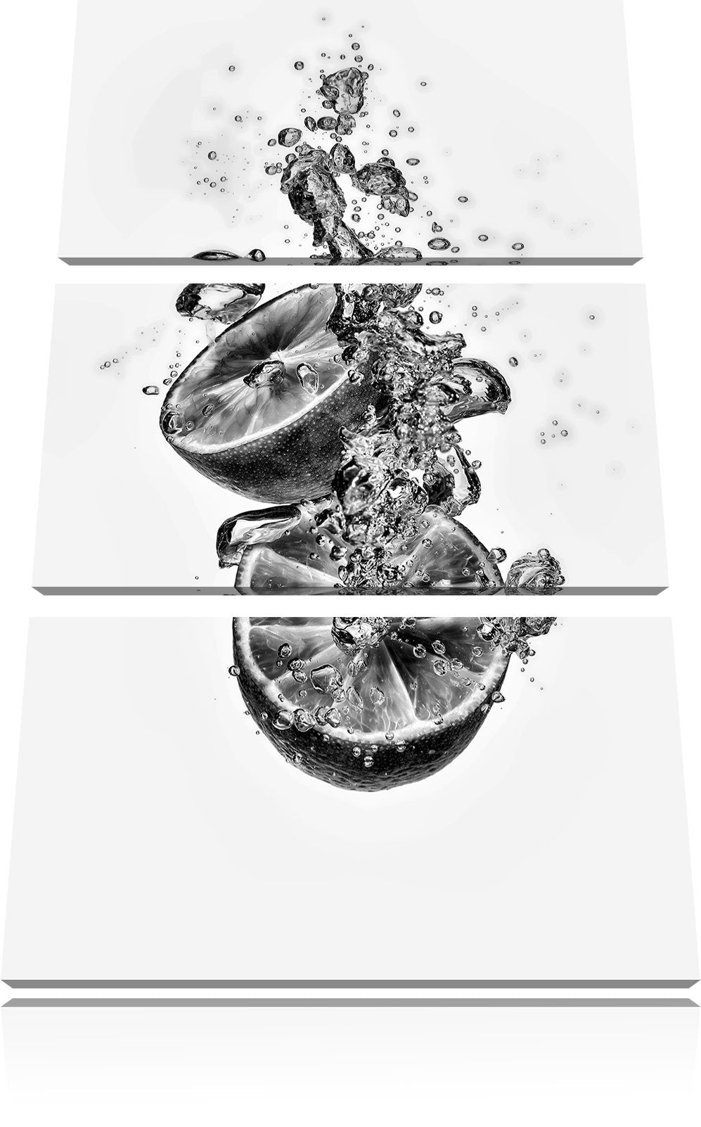 Pixxprint Limette fällt in das Wasser als Leinwandbild/Grösse: 3 Teilig (120x80) cm/Wandbild/Kunstdr