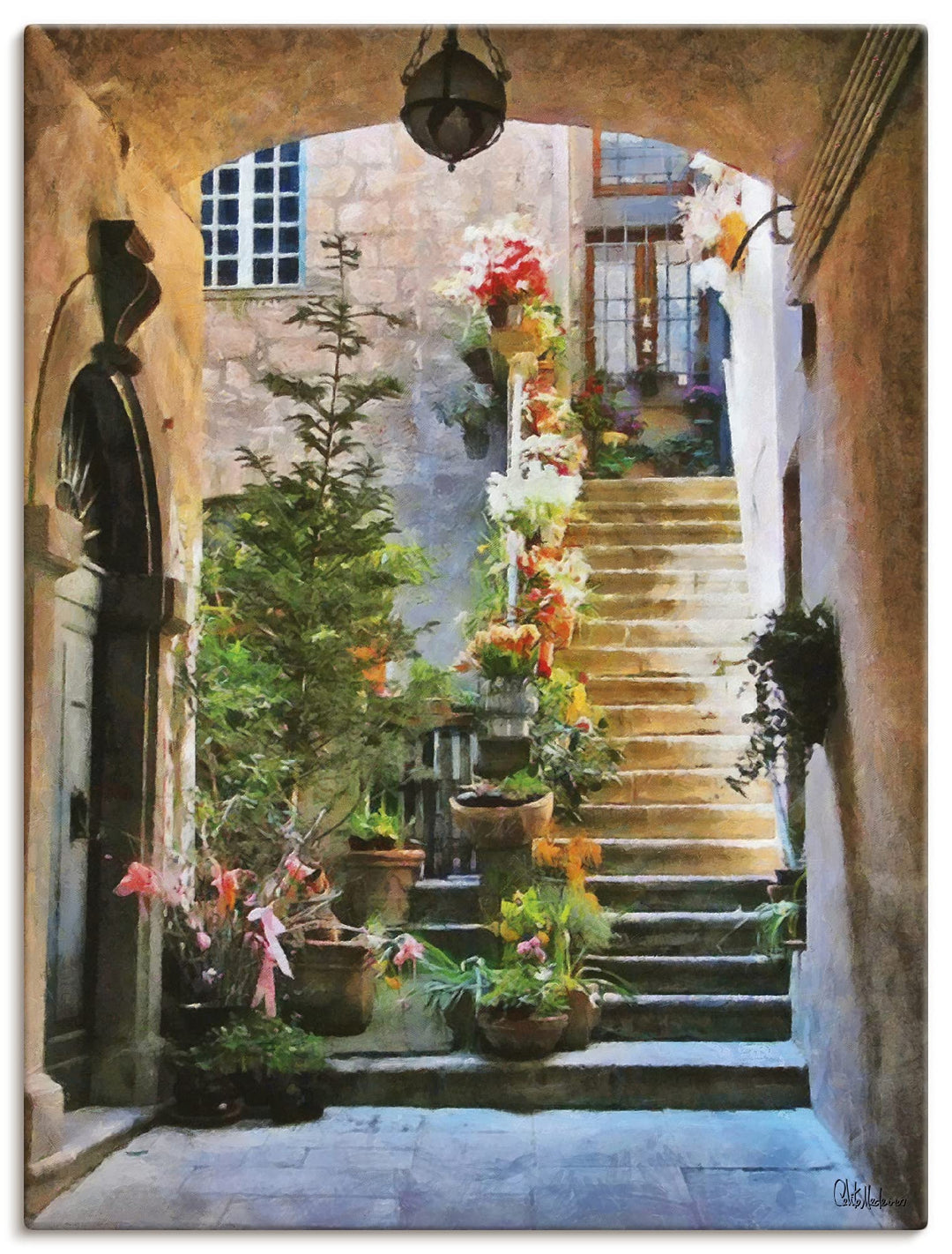 ARTland Leinwandbilder Wandbild Bild auf Leinwand 60x80 cm Gemälde Architektur Blumen Italien Städte