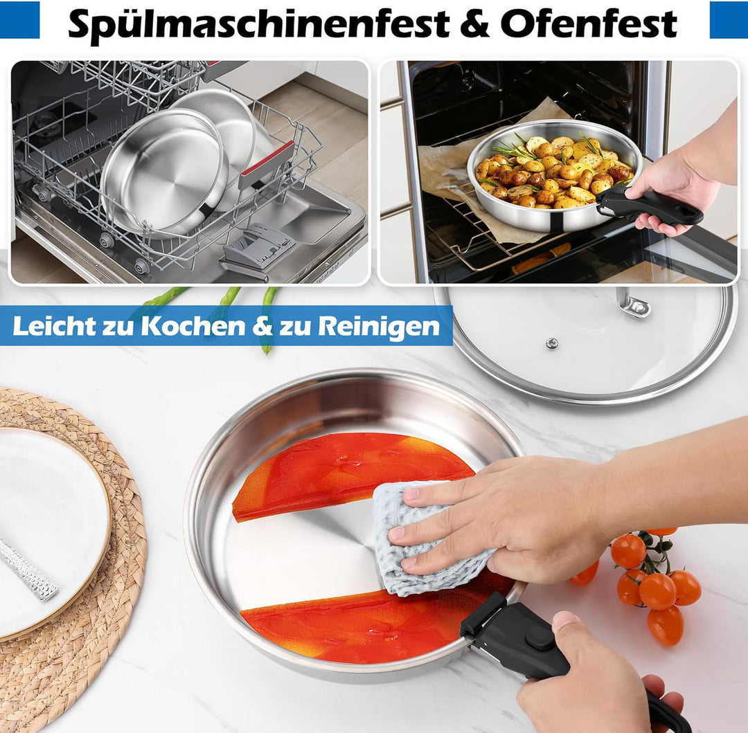 Joyfair Topfset, 9-Teilig Edelstahl Pfannenset mit Abnehmbarer Griff, Stapelbar Induktion Topfsets m