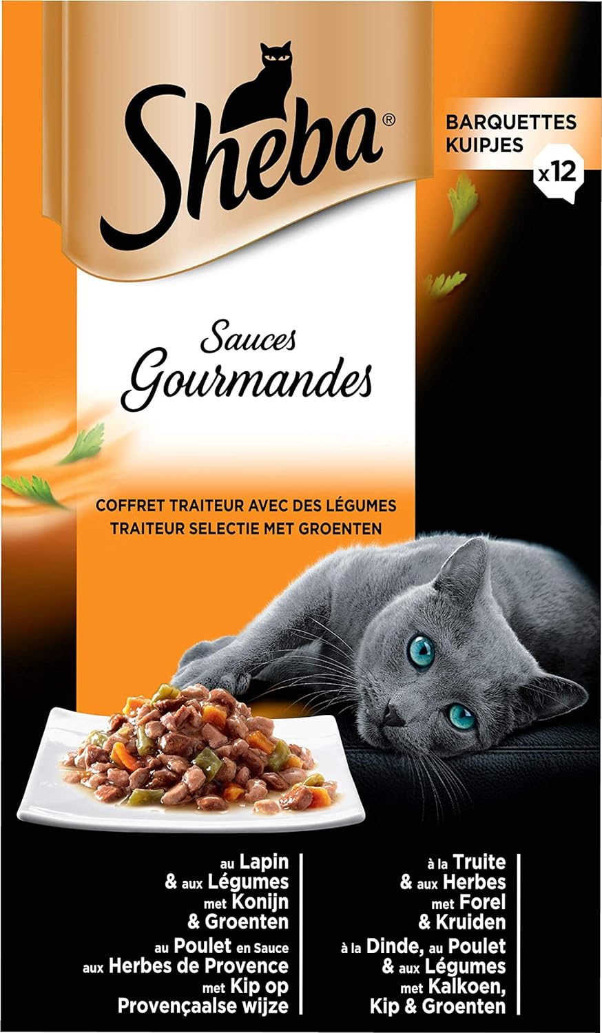 Sheba Sauces Gourmandes Barquettes Pour Chat Adute, Coffret Traiteur, 72 Barquettes à 85 g