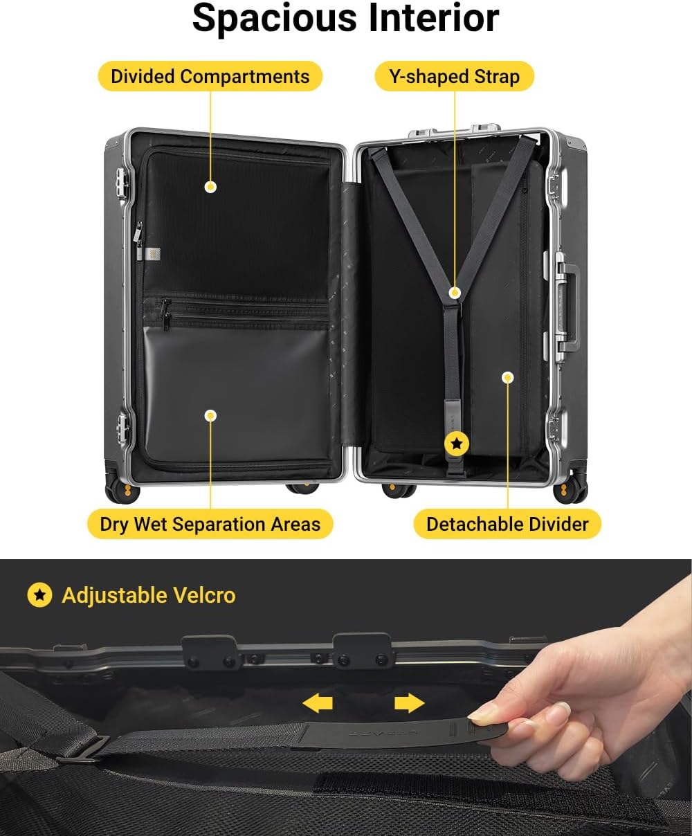 LEVEL8 Koffer Trolley mit Aluminium Rahmen,Hartschalenkoffer mit 4 Spinner Rollen,Doppelte TSA Schlo