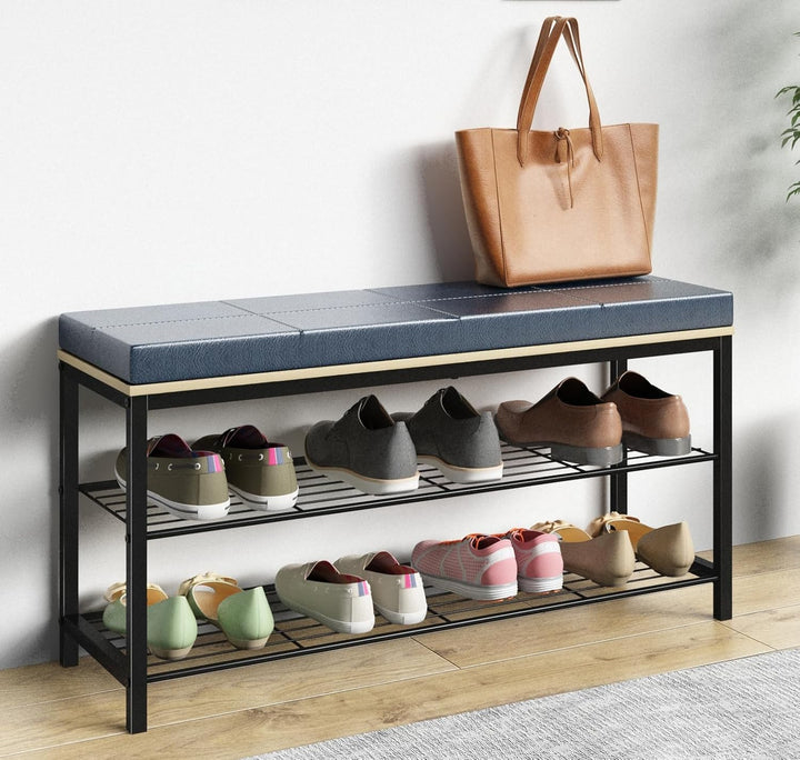 VCM Schuhregal | Masse ca. H. 48 x B. 90 x T. 30 cm | Sitzbank im Industrie Style Design | Schuhbank