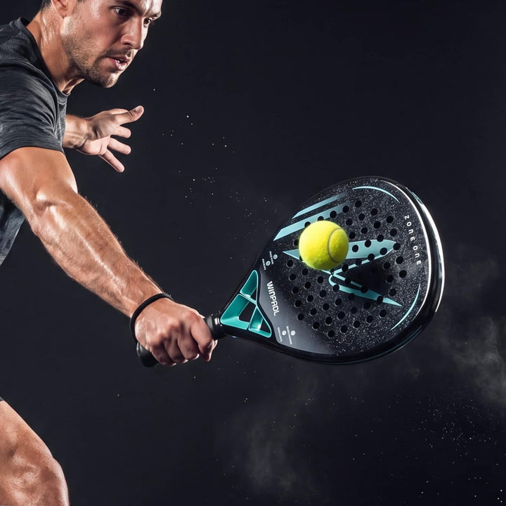 Padelschläger Zone One aus Carbonfaser - 100% Carbon-Rahmen, Soft-Eva-Kern, 365 g, Tropfenform, raue