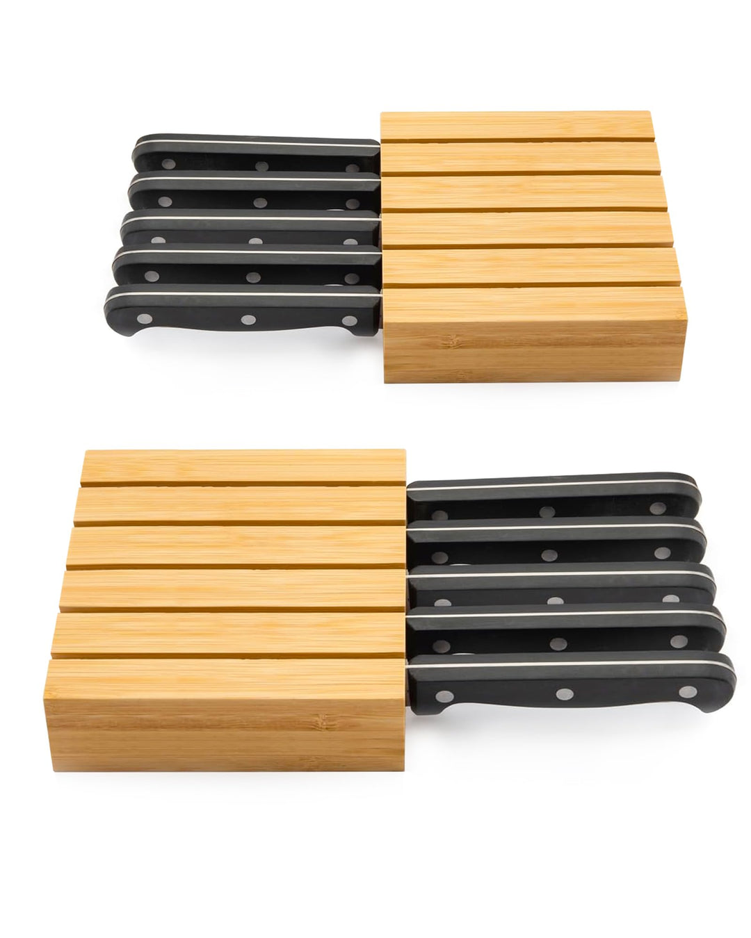 2 Stücke Holz Messerblock Ohne Messer, Messeraufbewahrung Schublade für 10 Messer, Messer Schubladen