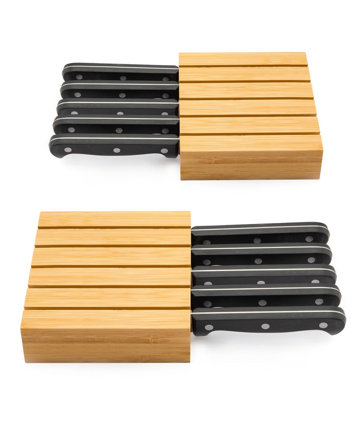 2 Stücke Holz Messerblock Ohne Messer, Messeraufbewahrung Schublade für 10 Messer, Messer Schubladen