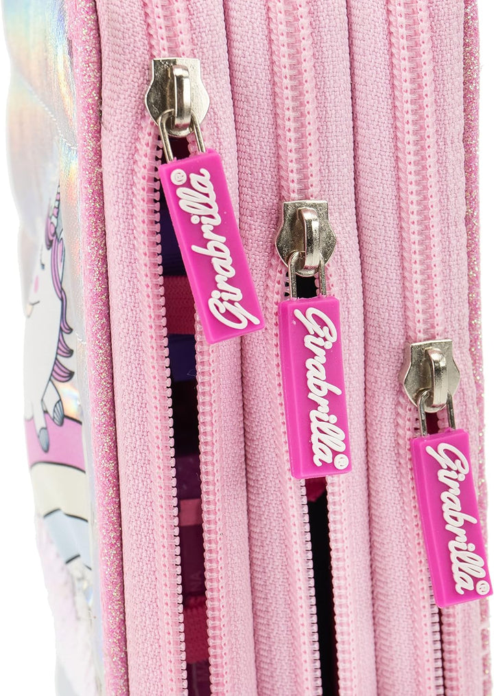Girabrilla Nice Group Einhorn Federmäppchen mit 3 Fächern für Kinder, Steppdeckeneffekt, Rosa Koffer