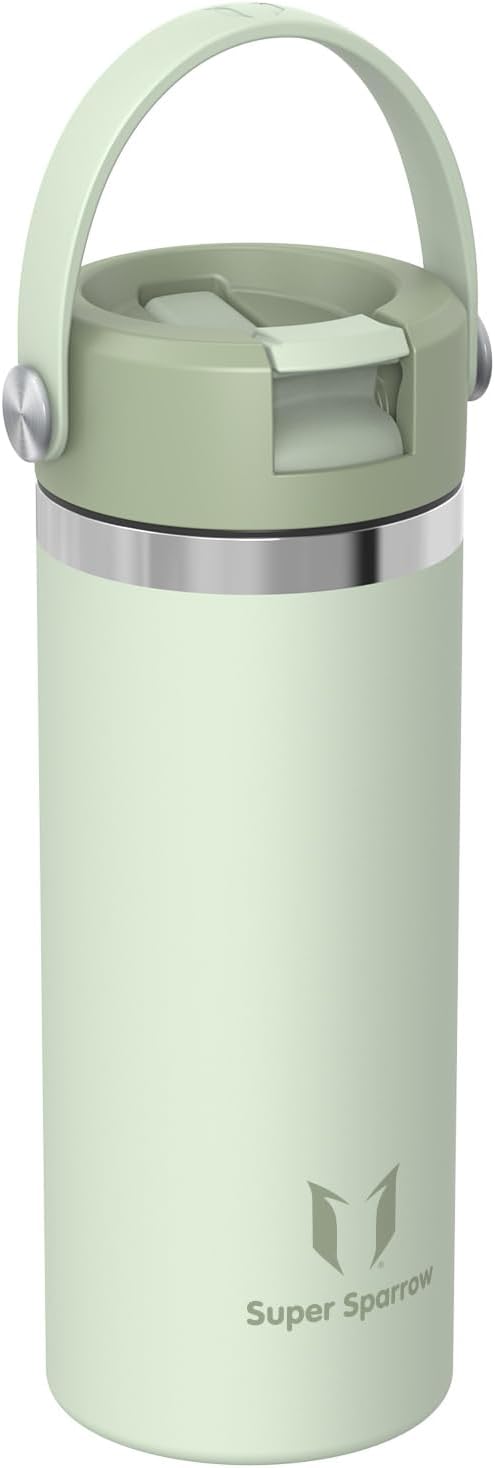 Super Sparrow Trinkflasche Edelstahl 500ml - Weiter Öffnung SwivelSip Thermosflasche mit Strohhalm -