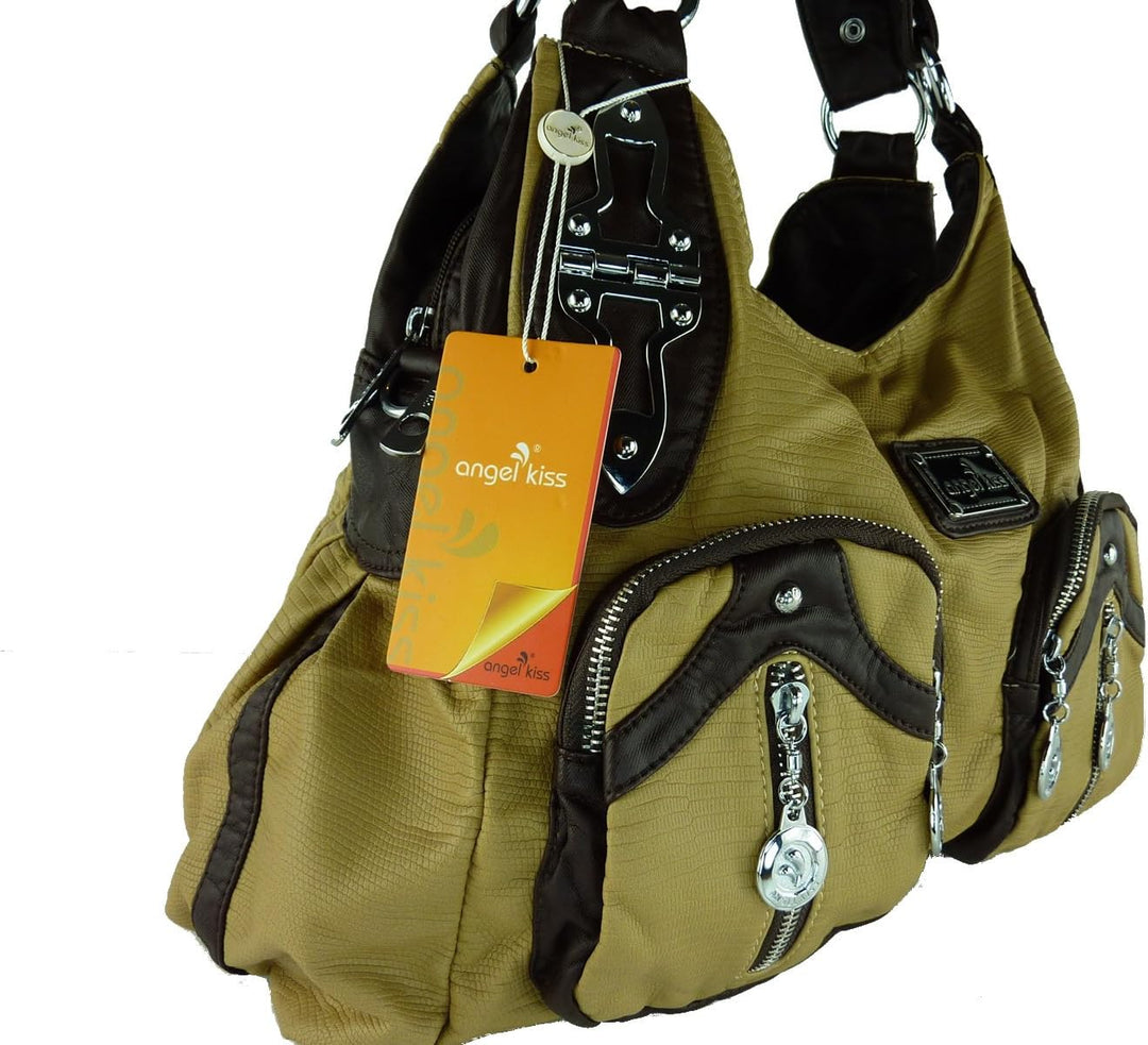 kennydoo Grosse Damen-Handtasche im Hobo-stil I geräumig mehrere Fächer weiches Leder Imitat I Schul