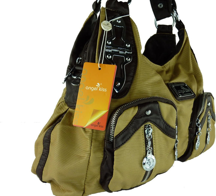 kennydoo Grosse Damen-Handtasche im Hobo-stil I geräumig mehrere Fächer weiches Leder Imitat I Schul